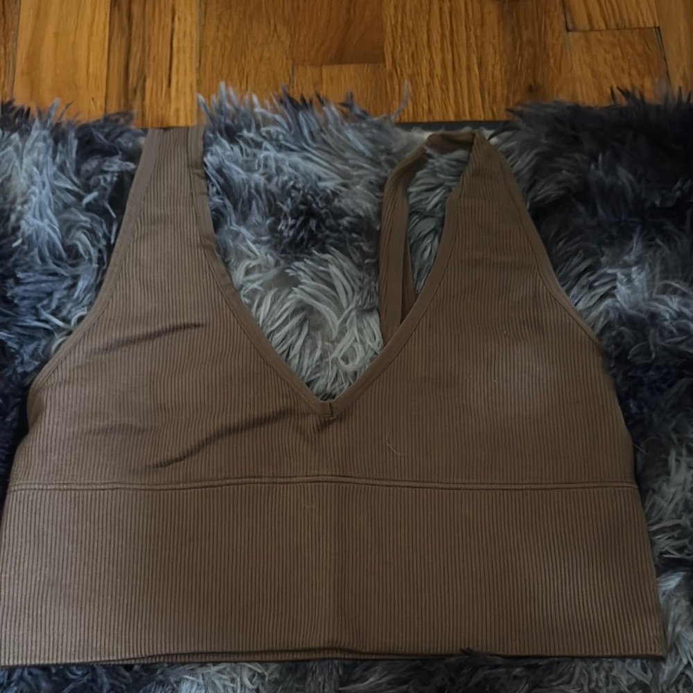 Brown Ribbed Tank Top